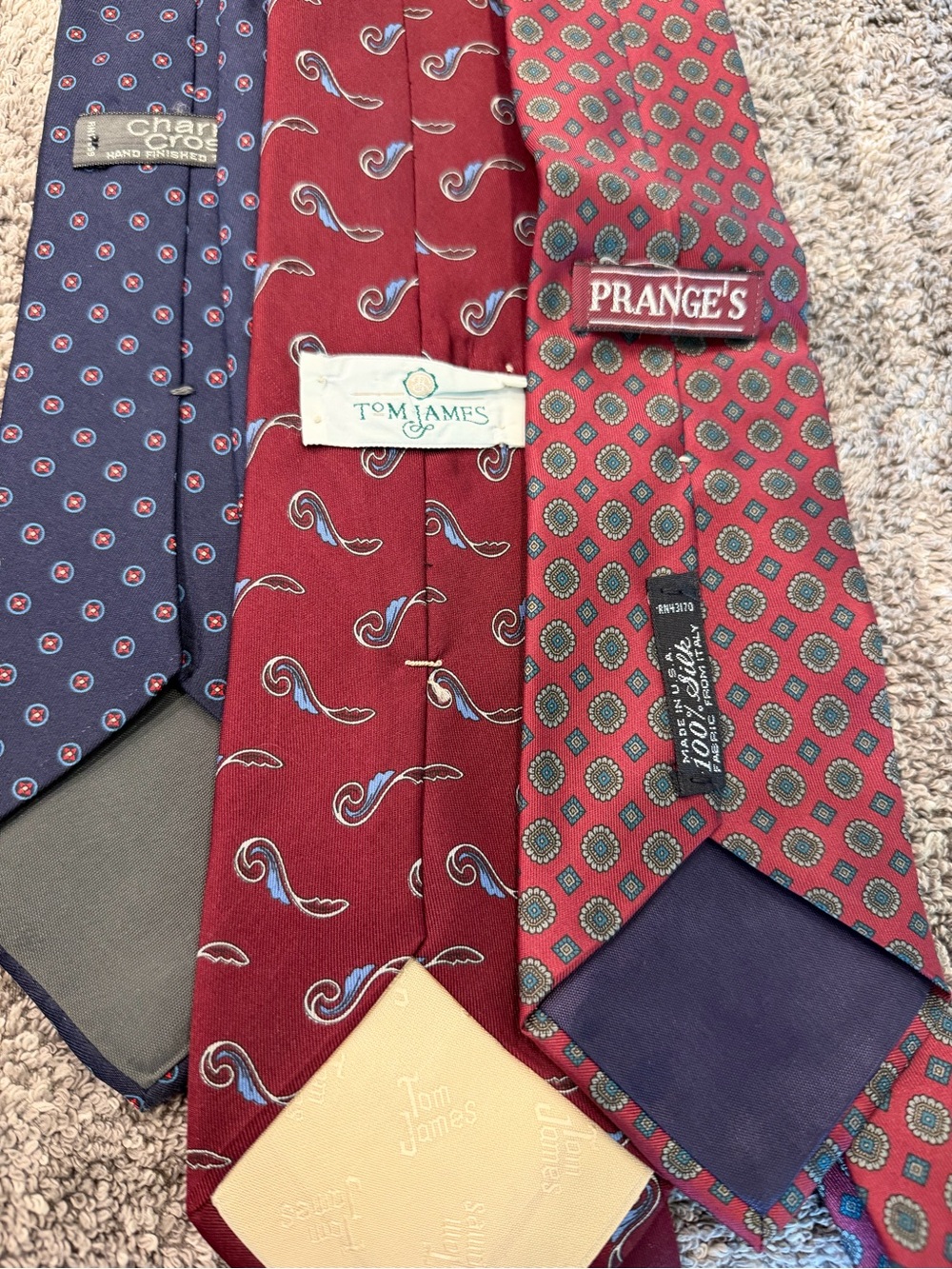 Tom James (Twill), Prange’s (Silk)and Charing Cross (silk) men’s Ties